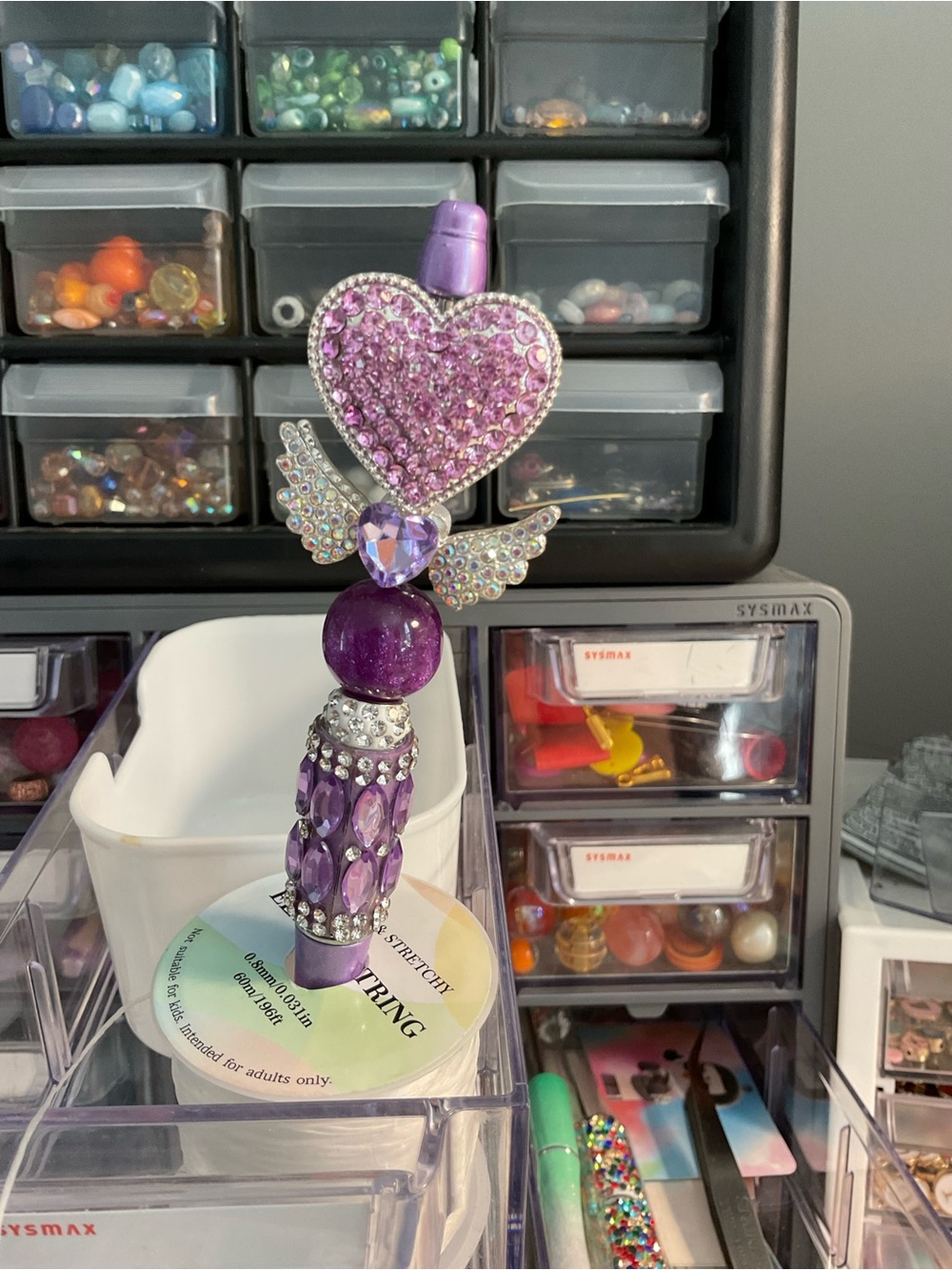 Purple Crystal Heart Beaded Pen